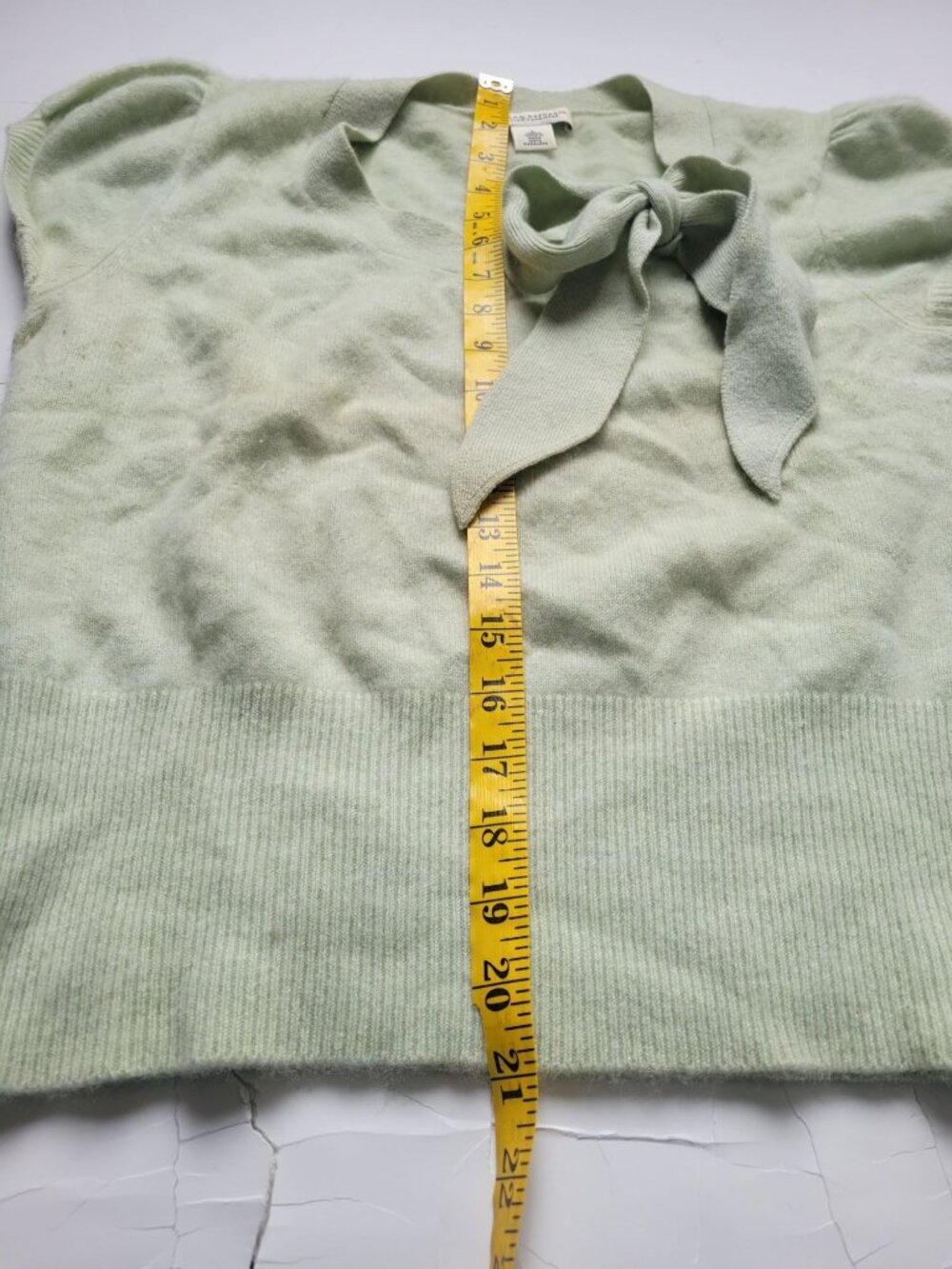 Banana Republic Italian 100% Cashmere Bow Tie Lime Green Short Sleeve Sweater S - Picture 10 of 10